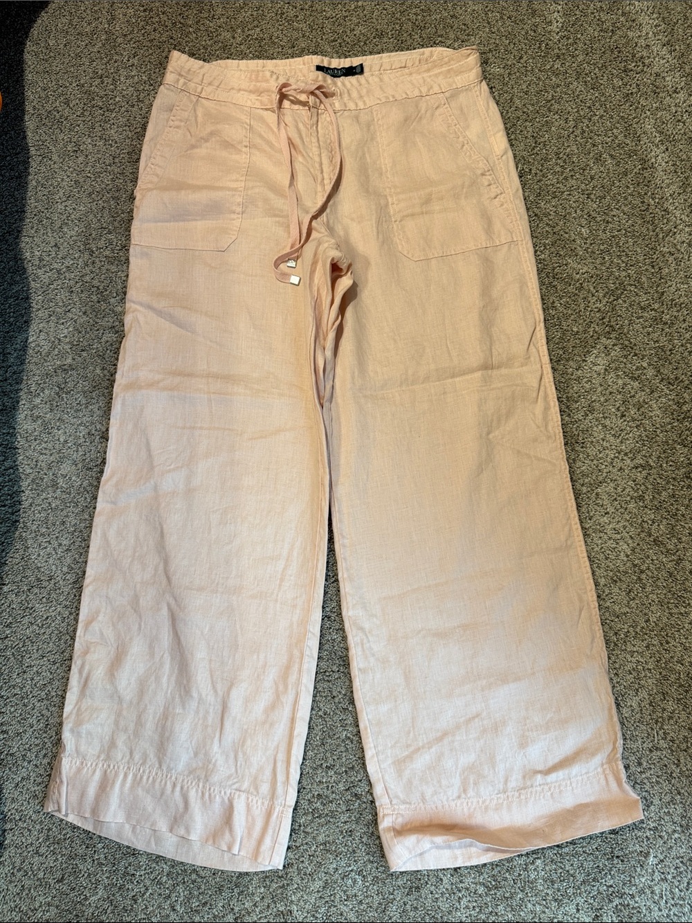 Ralph Lauren Pale Peach 100% Linen- Button and Drawstring Pants